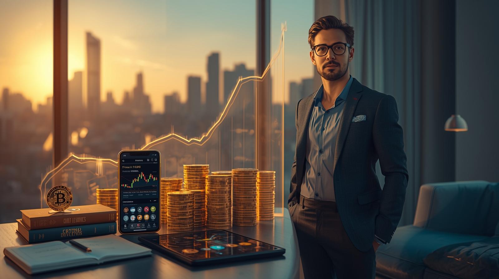 Hands holding smartphone with stock app, laptop displaying charts. Perfect for financial and technology themes.
